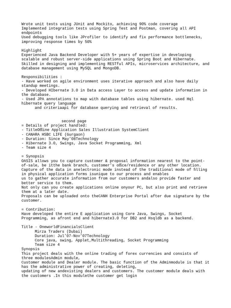 Java Full Stack Resume Needs | PDF