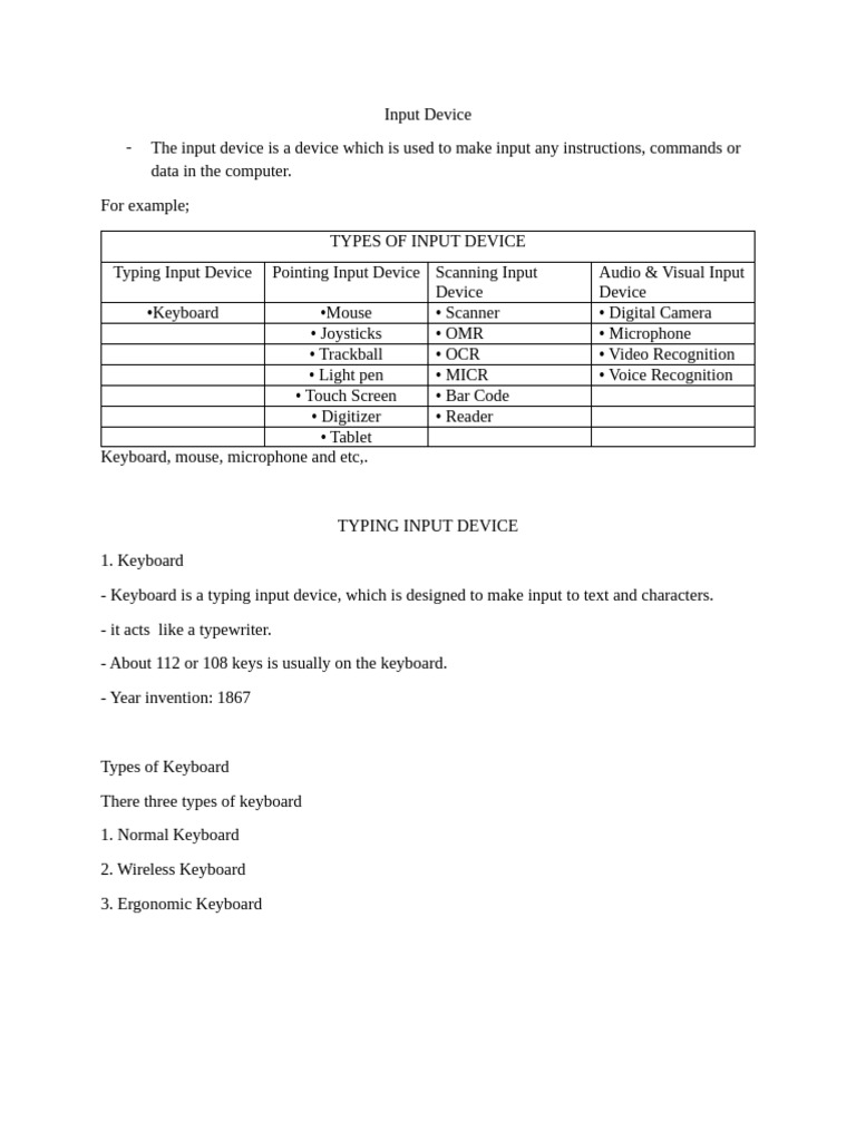 Ict - Input Device Writtle Report | PDF