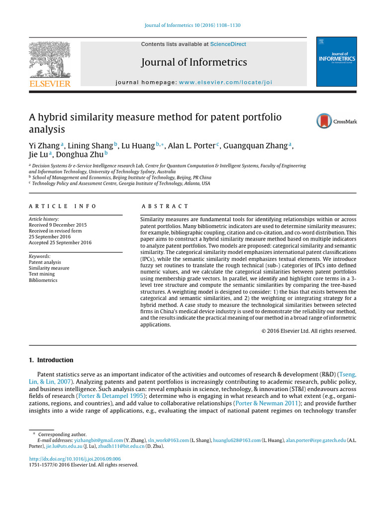 A Hybrid Similarity Measure Method For Patent Portfolio Analysis | PDF