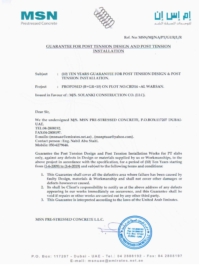 0.005 Post Tensioning Work | PDF