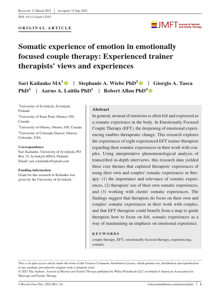 Experience of Emotion in Emotionally Focus | PDF