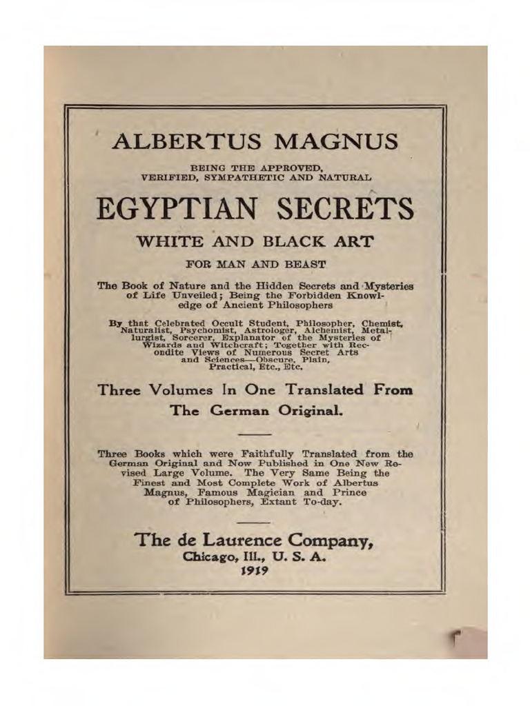 EGYPTIAN SECRETS OF ALBERTUS MAGNUS intelligence overview