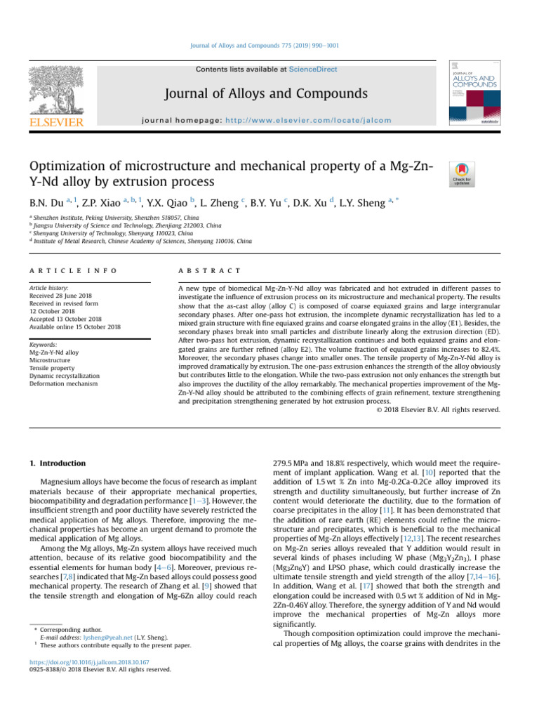 Optimization of Microstructure and Mechanical Property of A Mg-Zn-Y-Nd ...