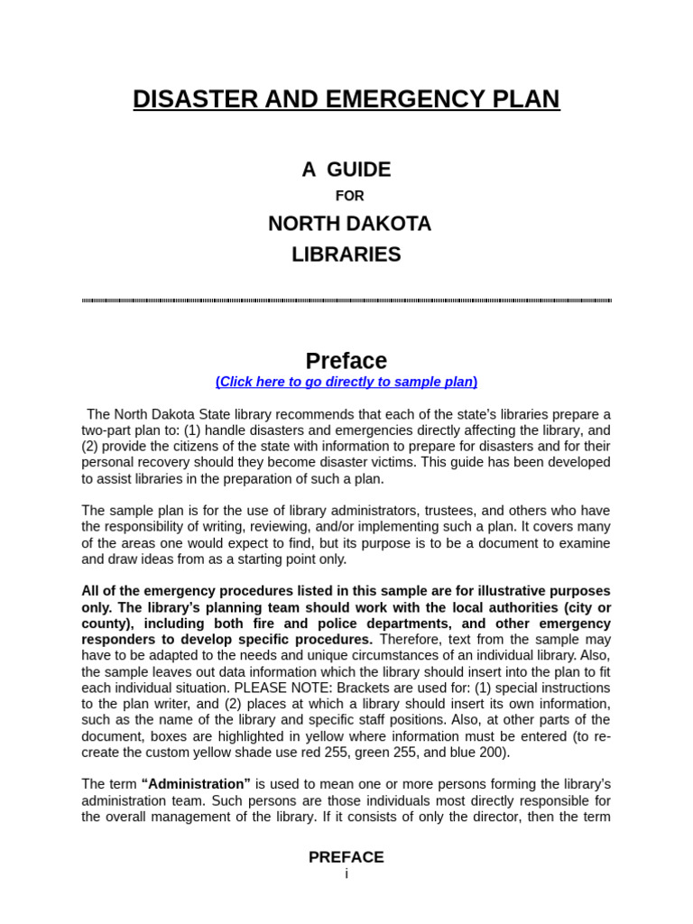 North Dakota Library Sample Disaster Plan - April 2011 Edition | PDF ...