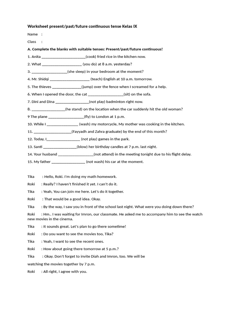 Lkpd Present Past And Future Continuous Tense Pdf