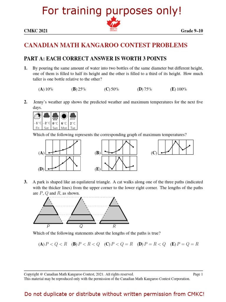 Canadian Math Kangaroo Contest Problems: Part A: Each Correct Answer Is ...