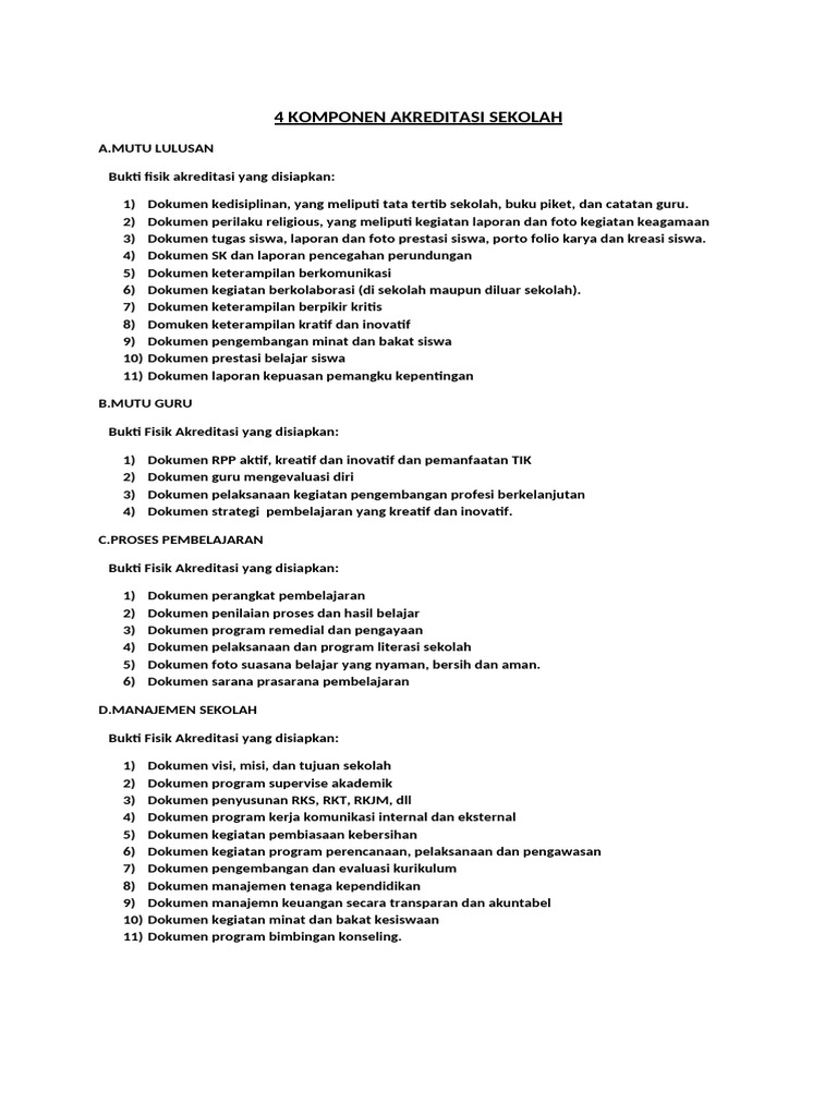 4 Komponen Akreditasi Sekolah Pdf