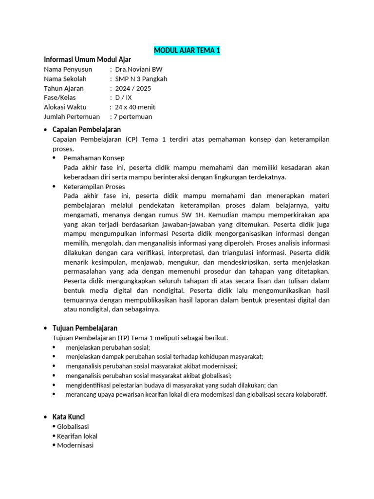 Modul Ajar Tema 1 Untuk Unduh Pdf