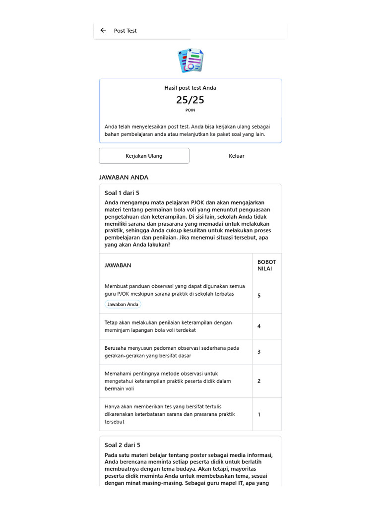 Hasil Post Test 1 | PDF