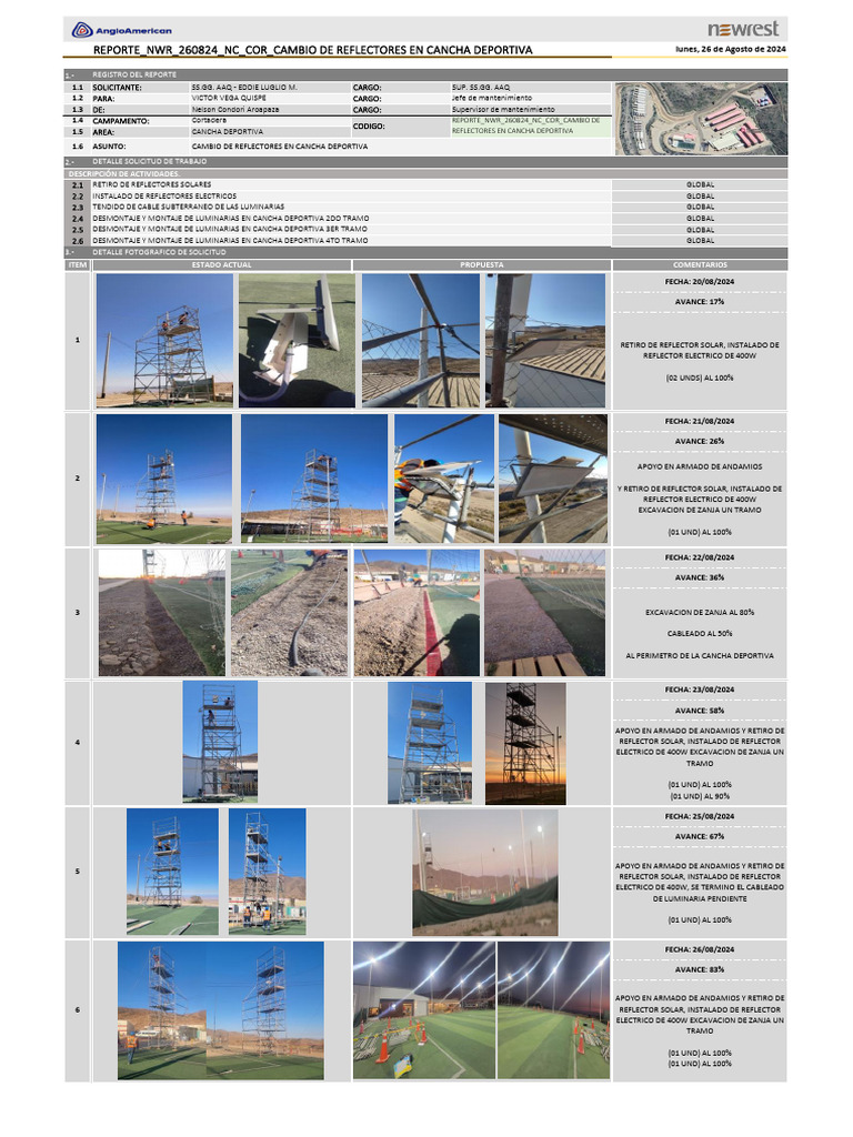 Reporte NWR 260824 PG Cort Cambio de Reflectores C. Deportivo Cortadera ...