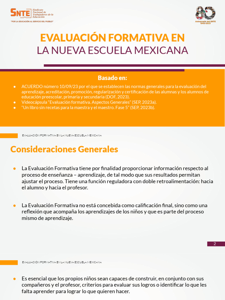 Evaluación Formativa NEM - SNTE | PDF
