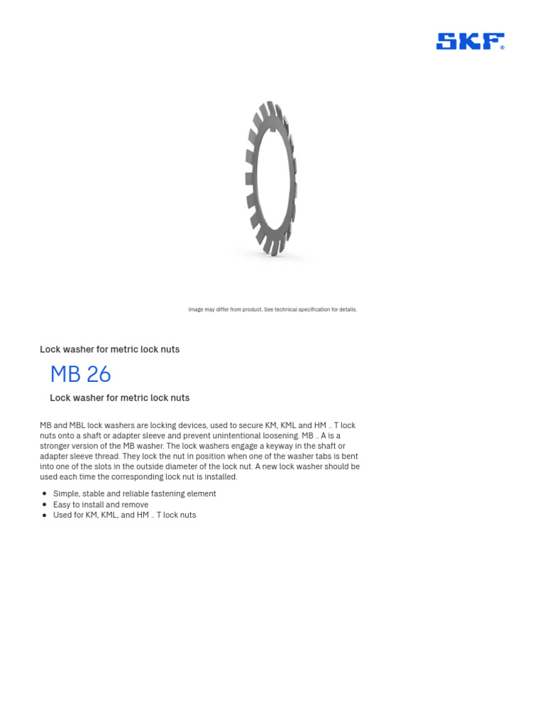 MB 26 - Lock Nuts and Locking Devices - SKF | PDF