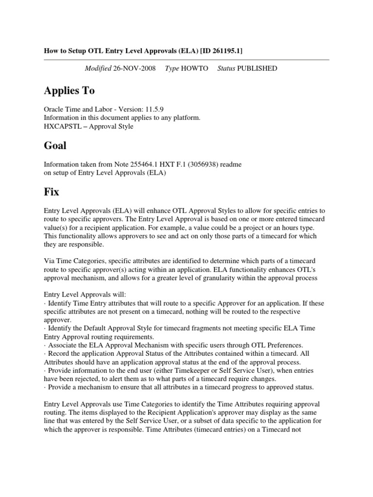 OTL Entry Level Approval Setup Guide | PDF | Workflow | Application ...