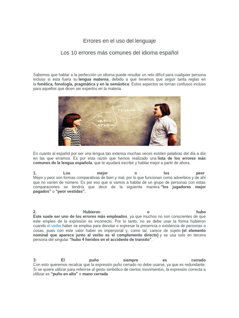 1 Errores en El Uso Del Lenguaje | PDF | Verbo | Lengua española