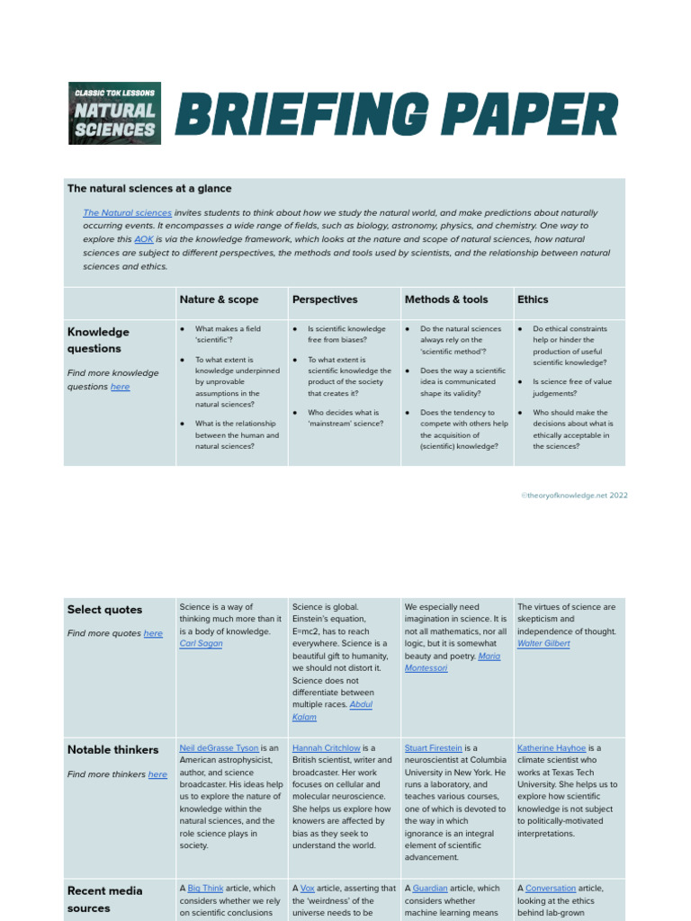 Natural Sciences - Briefing Paper | PDF