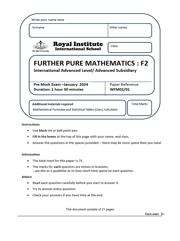 FP2 Pre Mock - January 24 - MS | PDF | Geometry | Mathematical Analysis