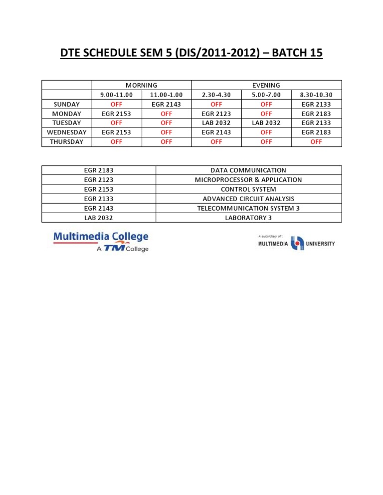 Dte Schedule Sem 5 PDF