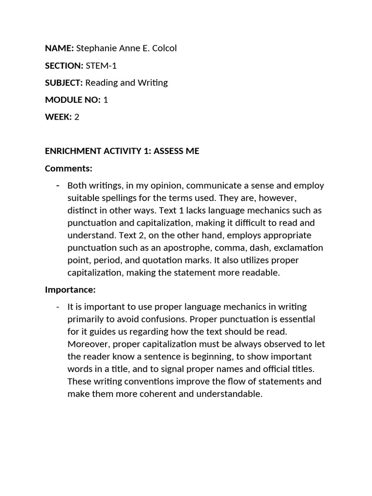 Reading and Writing | PDF