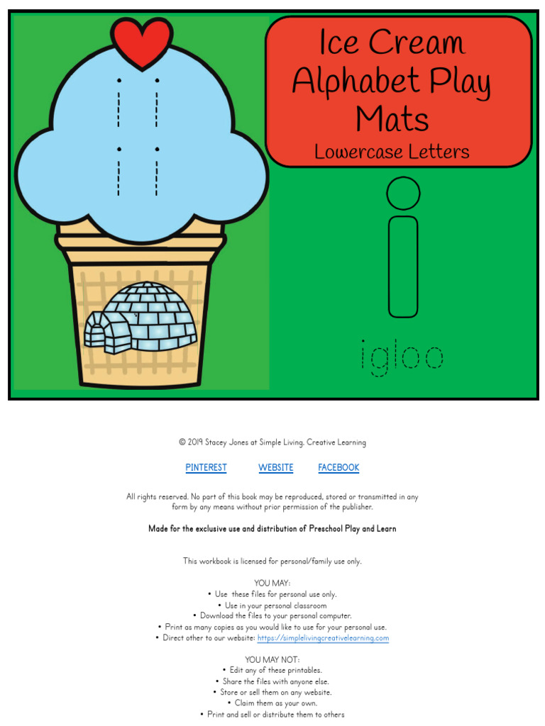 Ice Cream Alphabet Play Mats Lowercase Letters A PDF