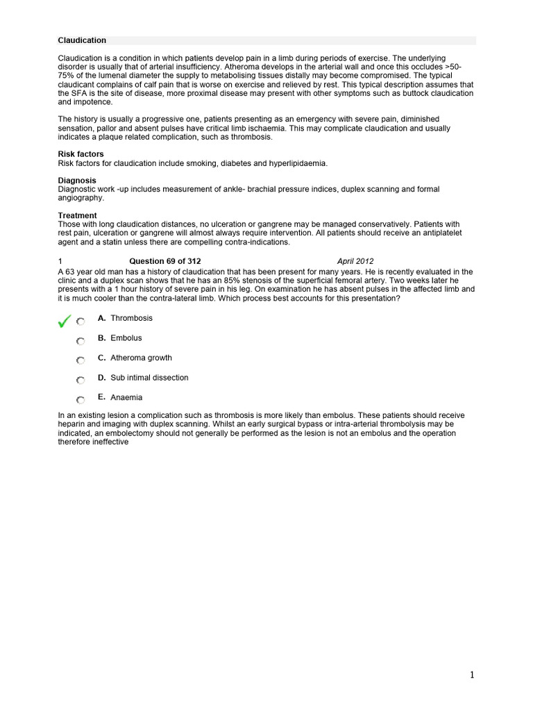 Claudication | PDF | Atheroma | Angiology