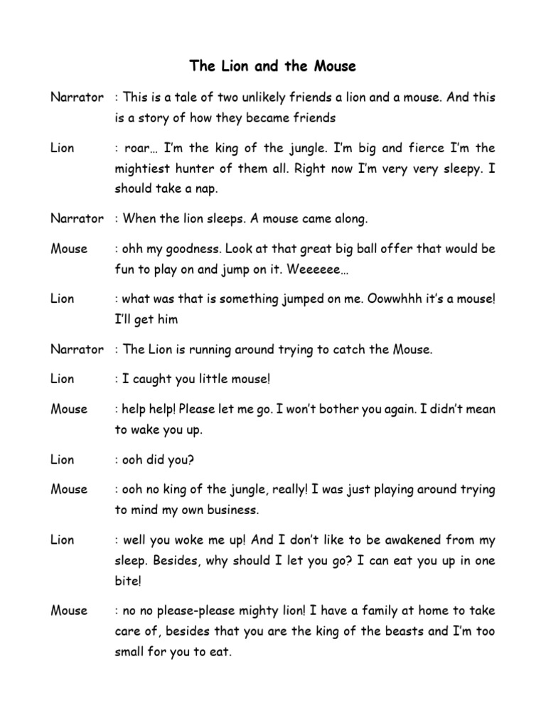 The Lion and The Mouse Script | PDF