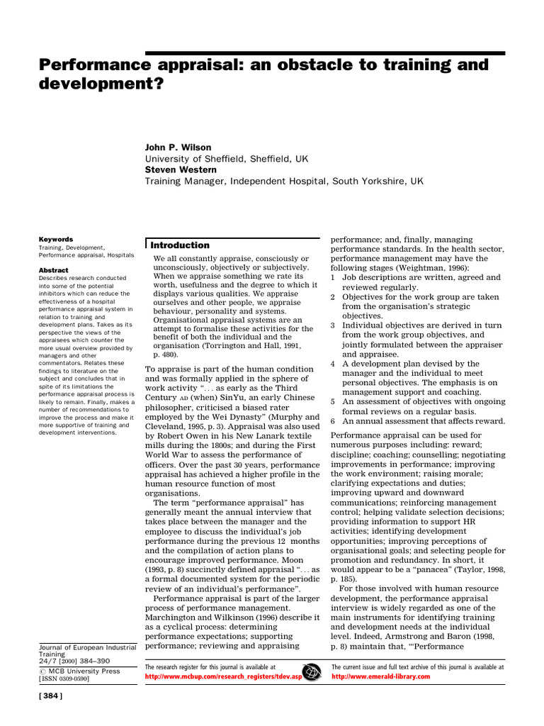 A14. Performance Appraisal - An Obstacle To Training and Development | PDF