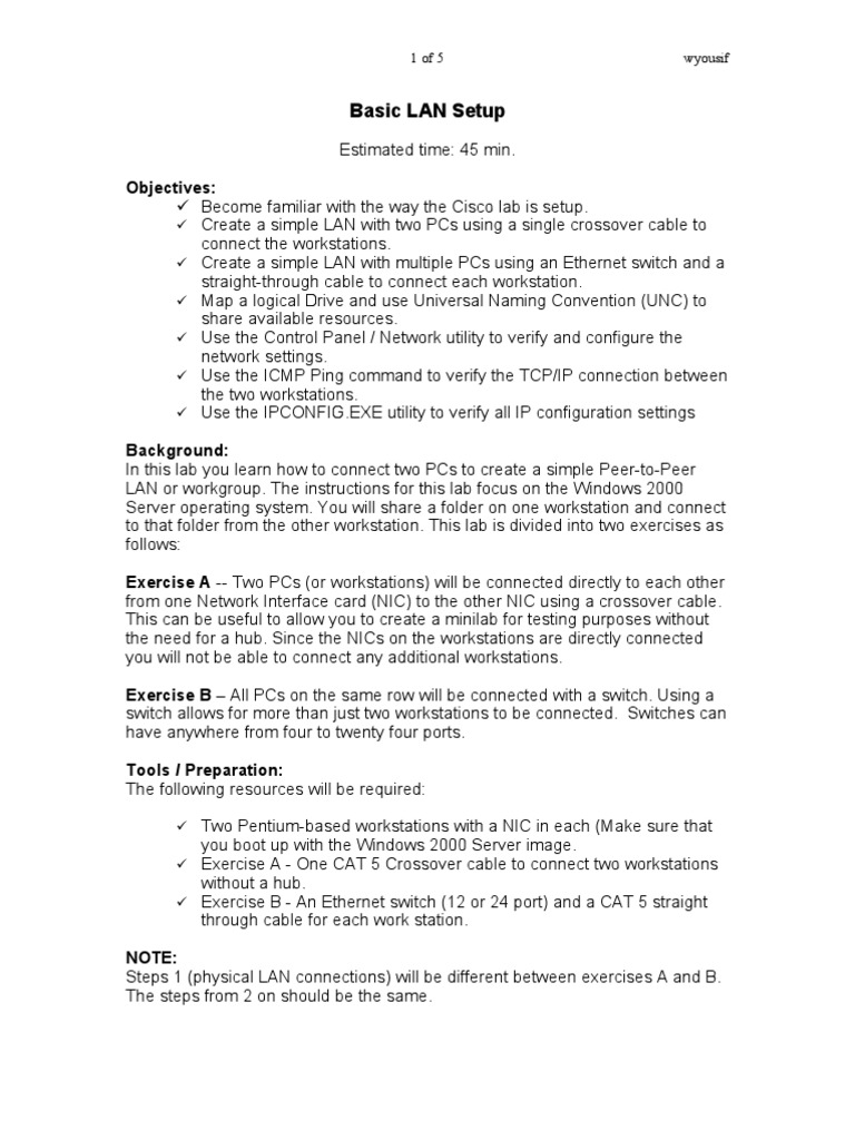 Basic LAN Setup PDF Network Interface Controller Computer Network