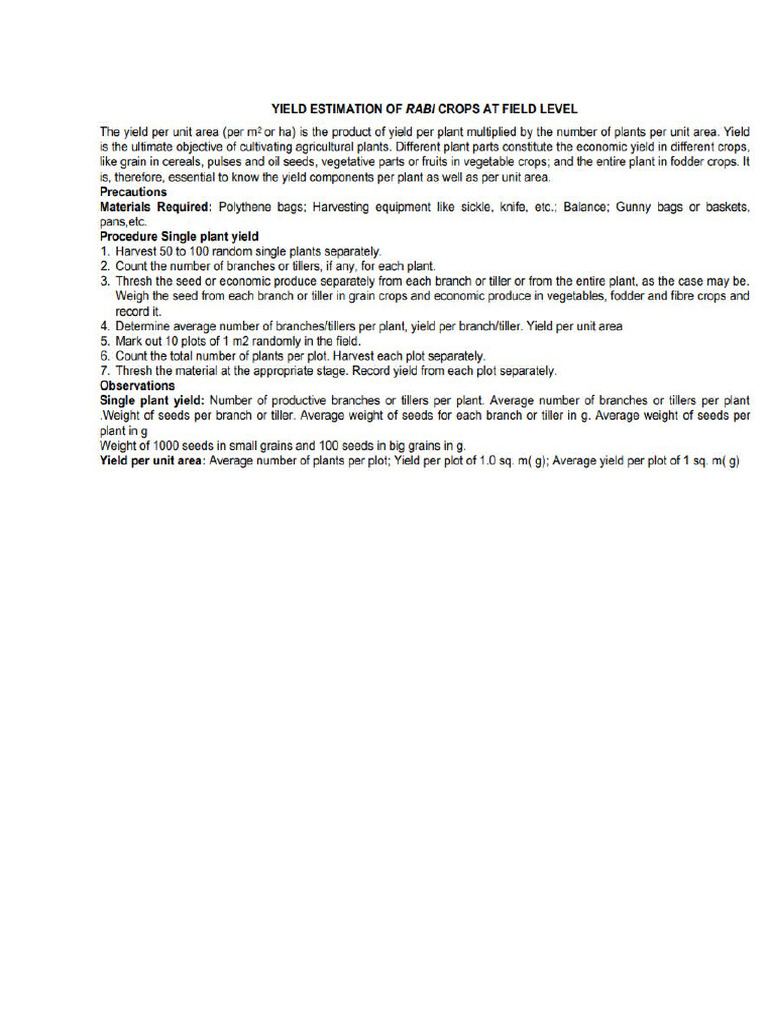 Yield Estimation | PDF