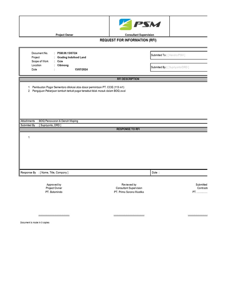 Request For Information (Rfi) : Project Owner Consultant Supervision ...