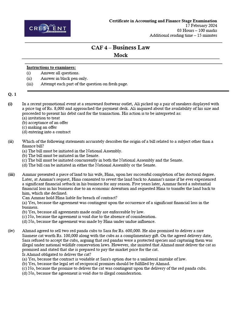 CAF 4 Mock - Question Paper Crescent | PDF
