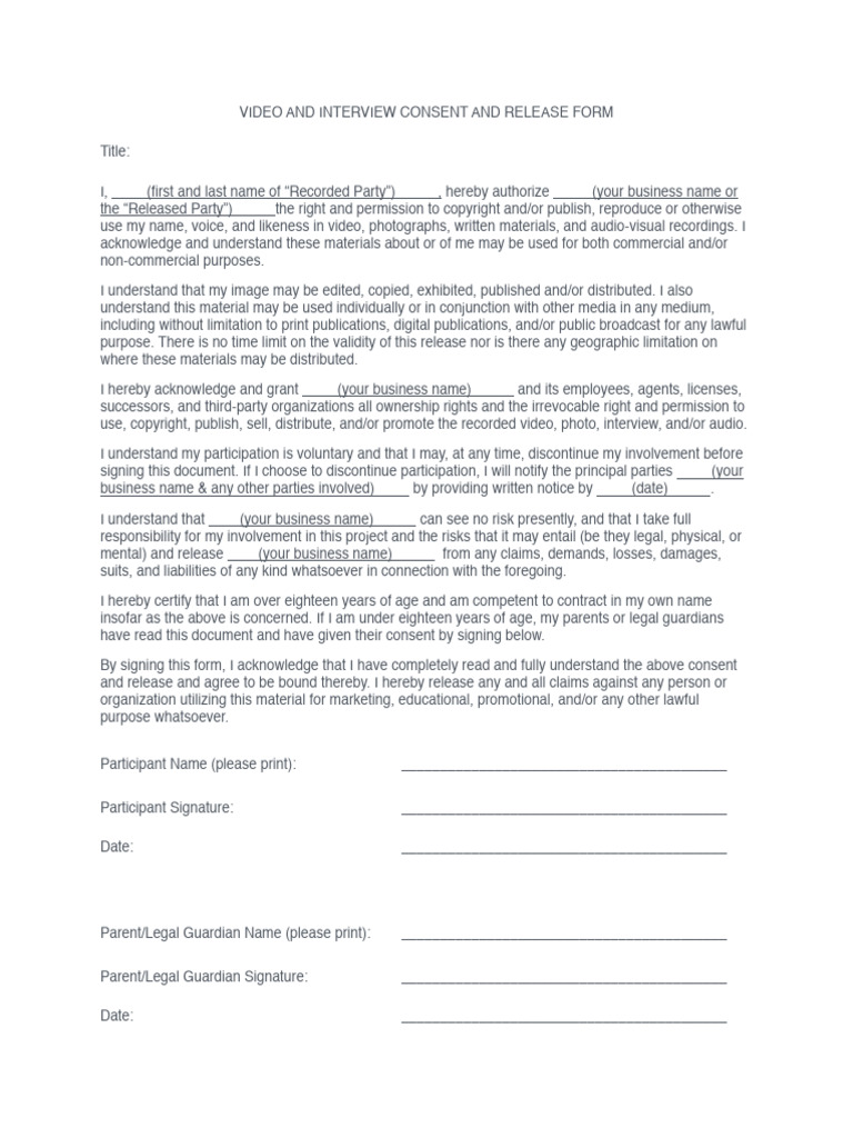 Video and Interview Consent and Release Form | PDF