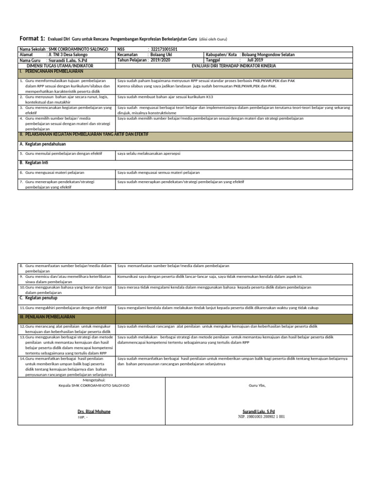 Evaluasi Diri dan Rencana PKB Guru SMK | PDF