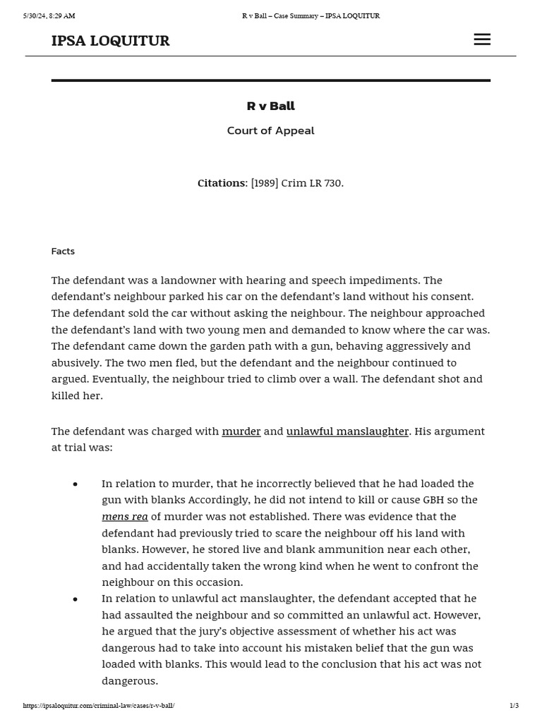 ACase - R V Ball - Case Summary | PDF