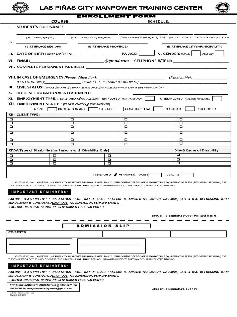 Enrollment Form 08022022 | PDF