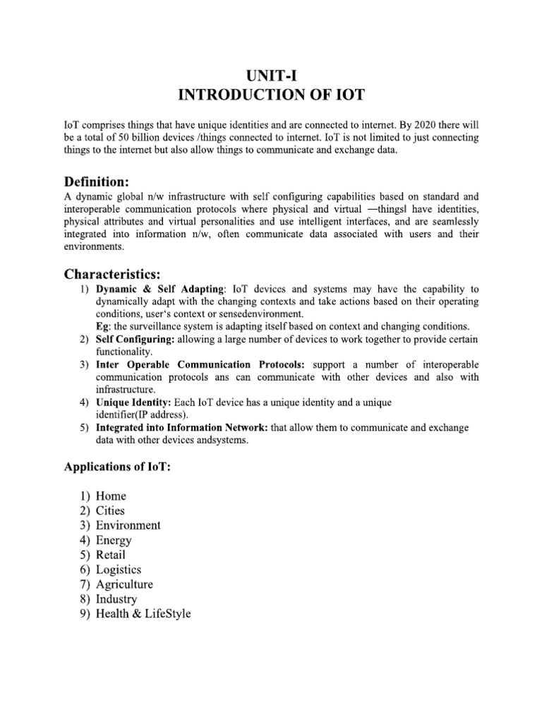 Iot Unit Wise Notes | PDF