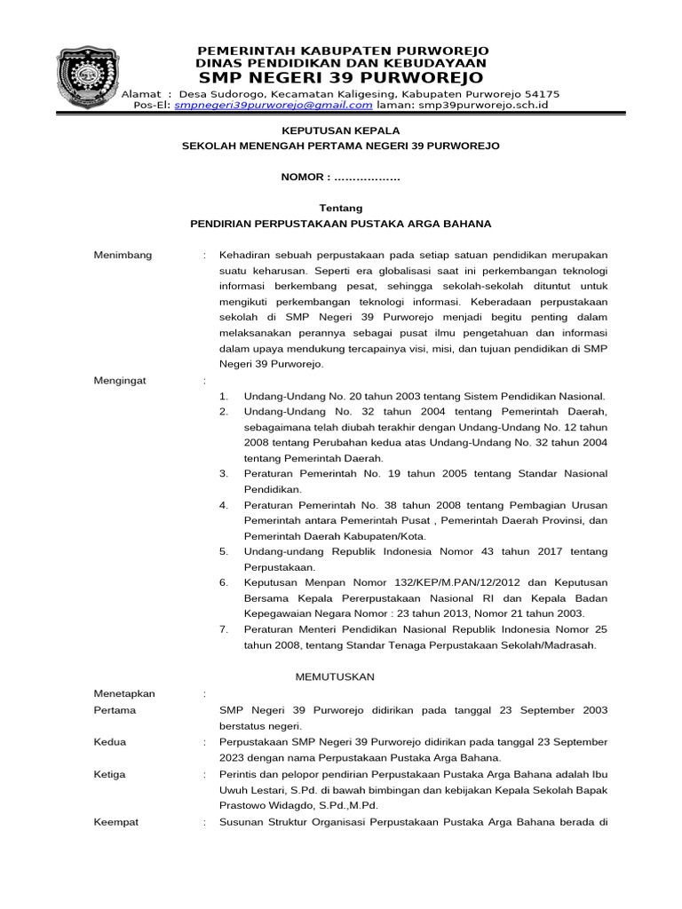 Sk Pendirian Perpustakaan Sekolah Pdf