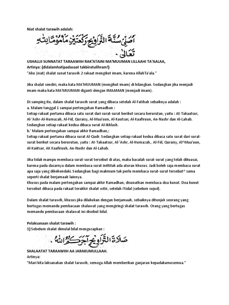 Doa Dan Niat Shalat Tarawih