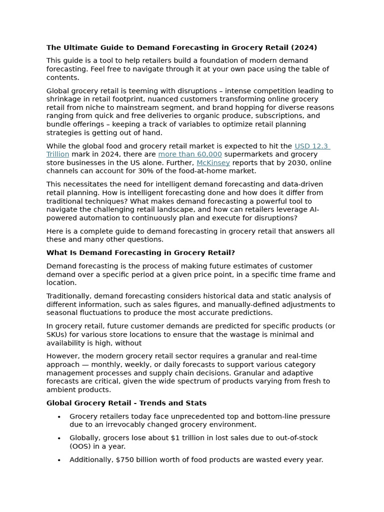 The Ultimate Guide To Demand Forecasting in Grocery Retail | PDF