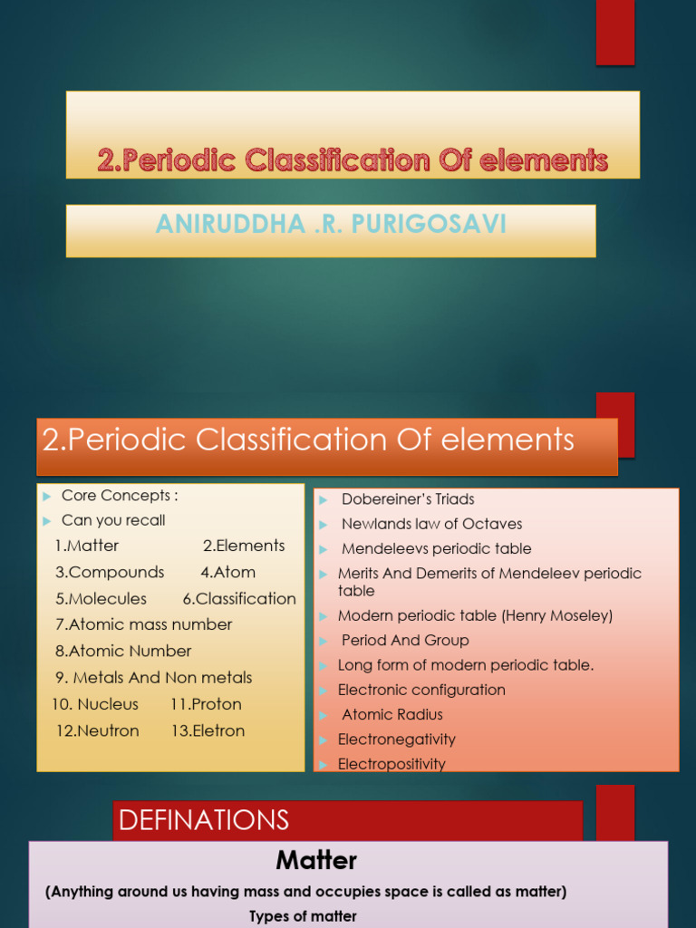 Periodic Classification of Elements | PDF | Periodic Table | Chemical ...