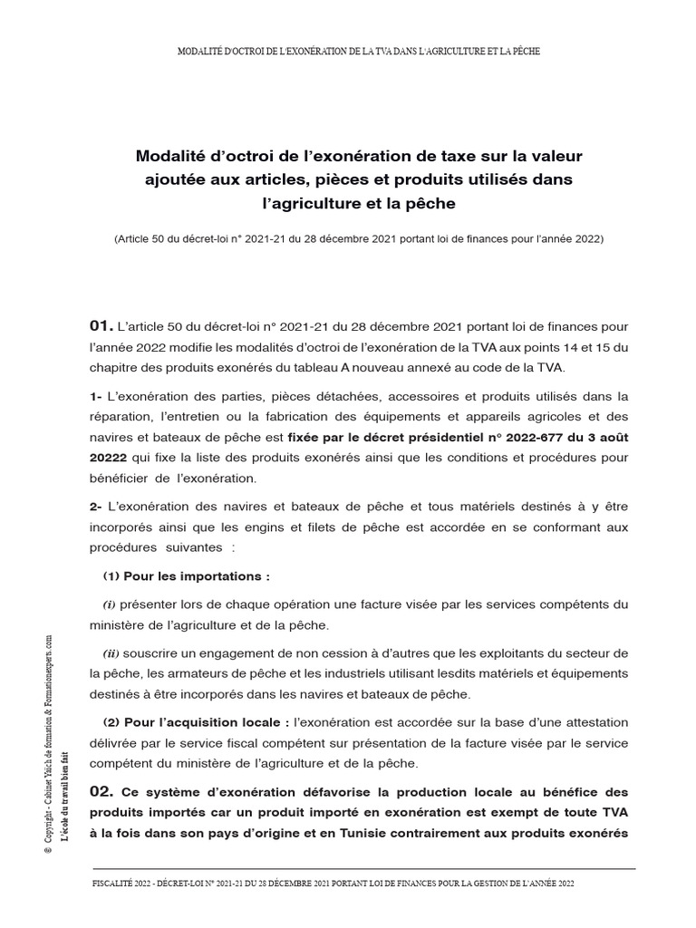 Modalité D'octroi de L'exonération de TVA Lf-2022 | PDF
