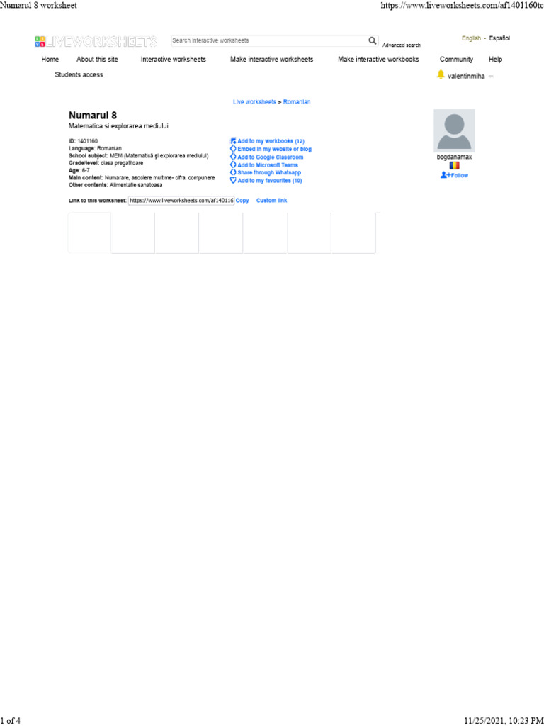 Numarul 8 Worksheet | PDF