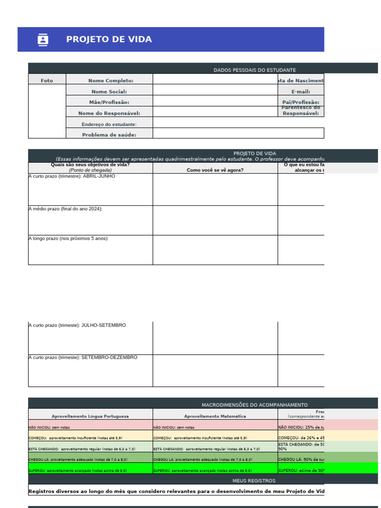 Planilha Projeto de Vida | PDF