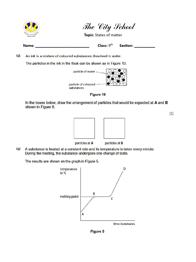 Grade 9 States of Matter Worksheet | PDF