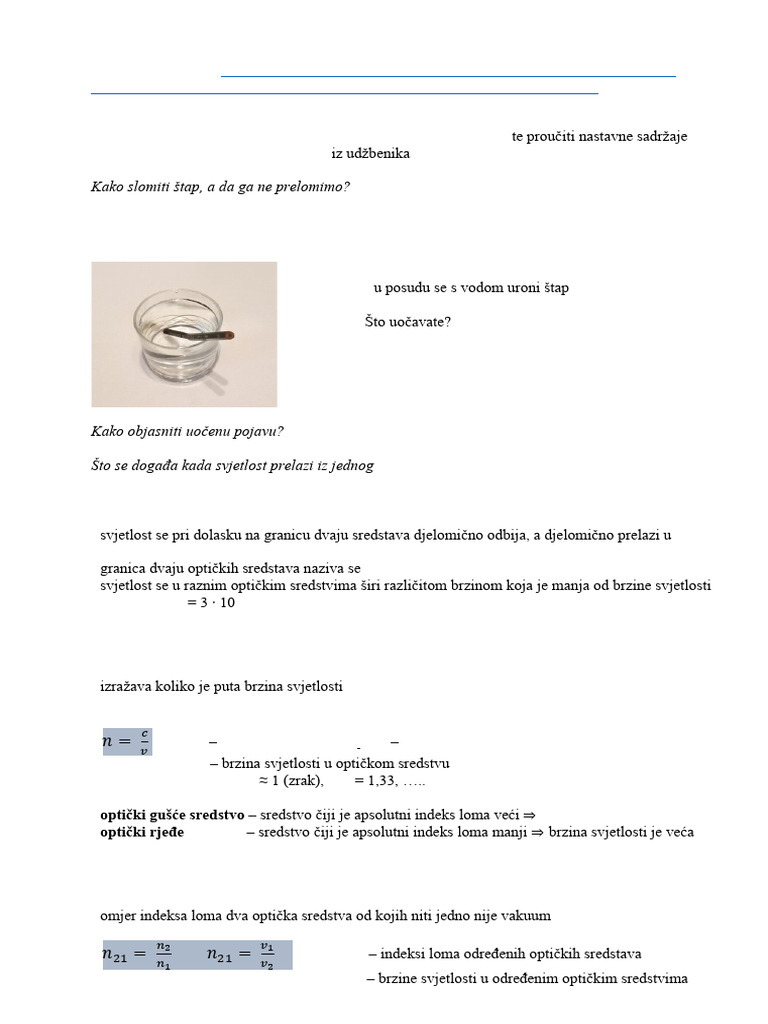 LOM (REFRAKCIJA) SVJETLOSTI - 3. R. - 23 24 | PDF