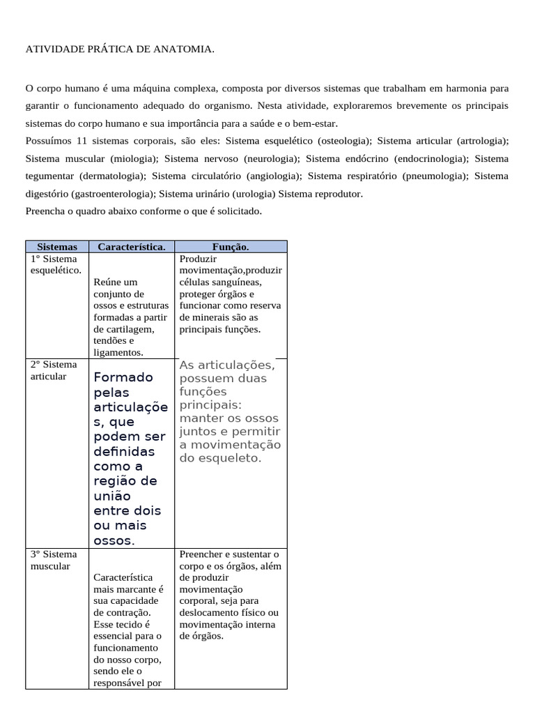 Anatomia Atividade Pdf