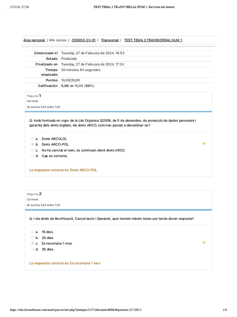 TEST TEMA 3 TRANSVERSAL NUM 1 - Revisión Del Intento | PDF