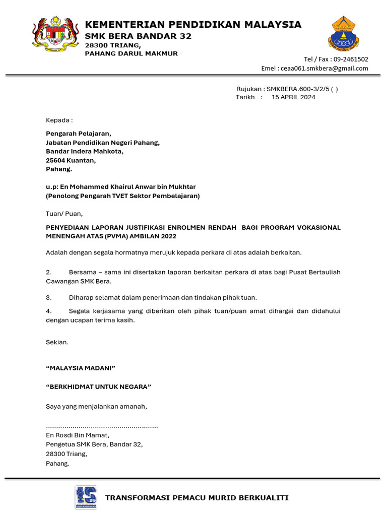 Surat Litup Enrolment Rendah | PDF