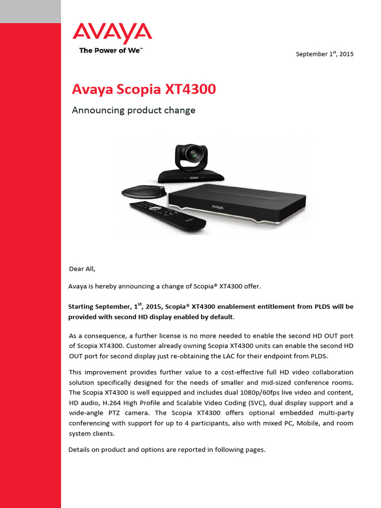 Avaya Scopia XT4300 - Change - September2015 | PDF