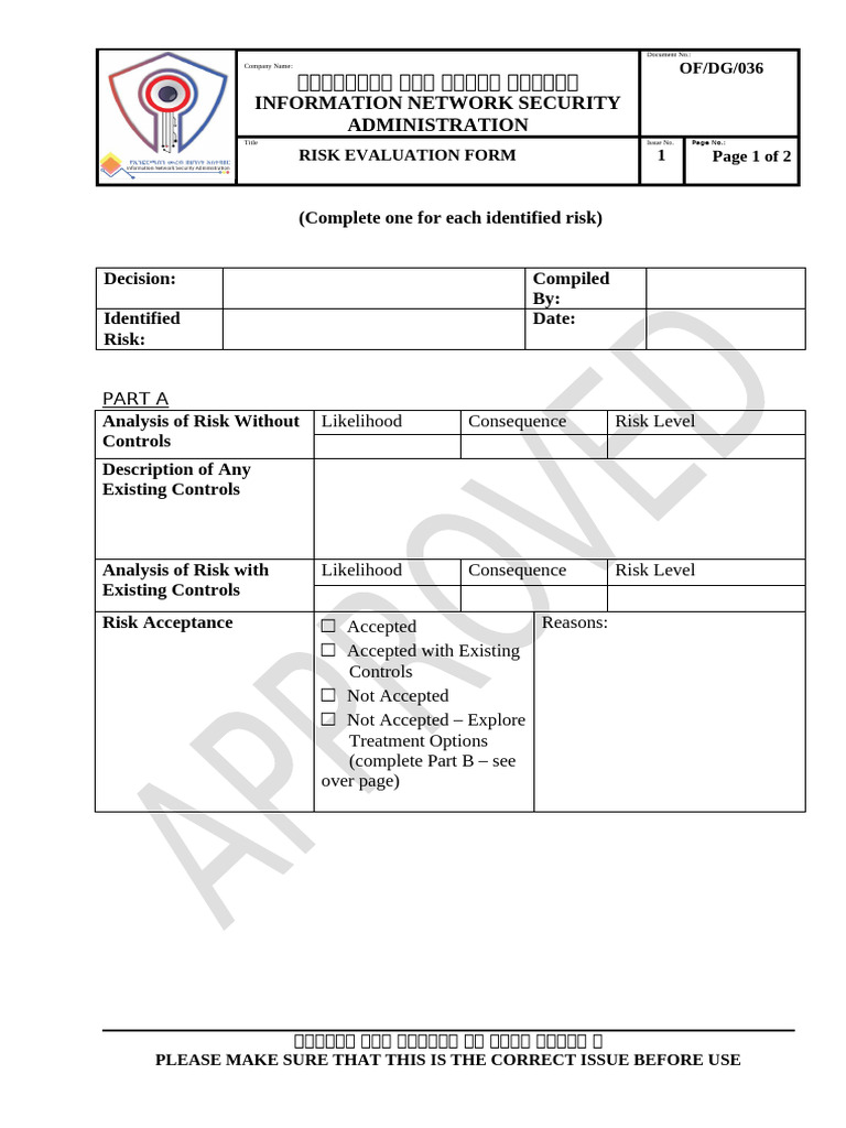 OF DG 036 Risk Evaluation Form OSTS | PDF