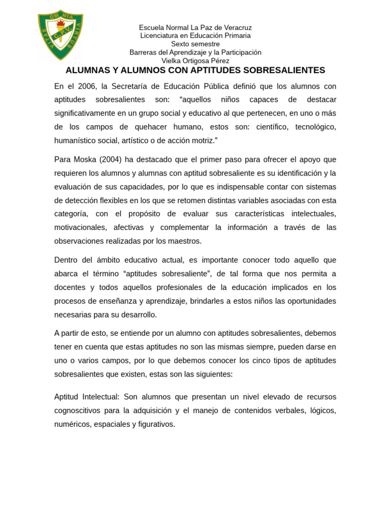 Alumnas y Alumnos Con Aptitudes Sobresalientes | PDF